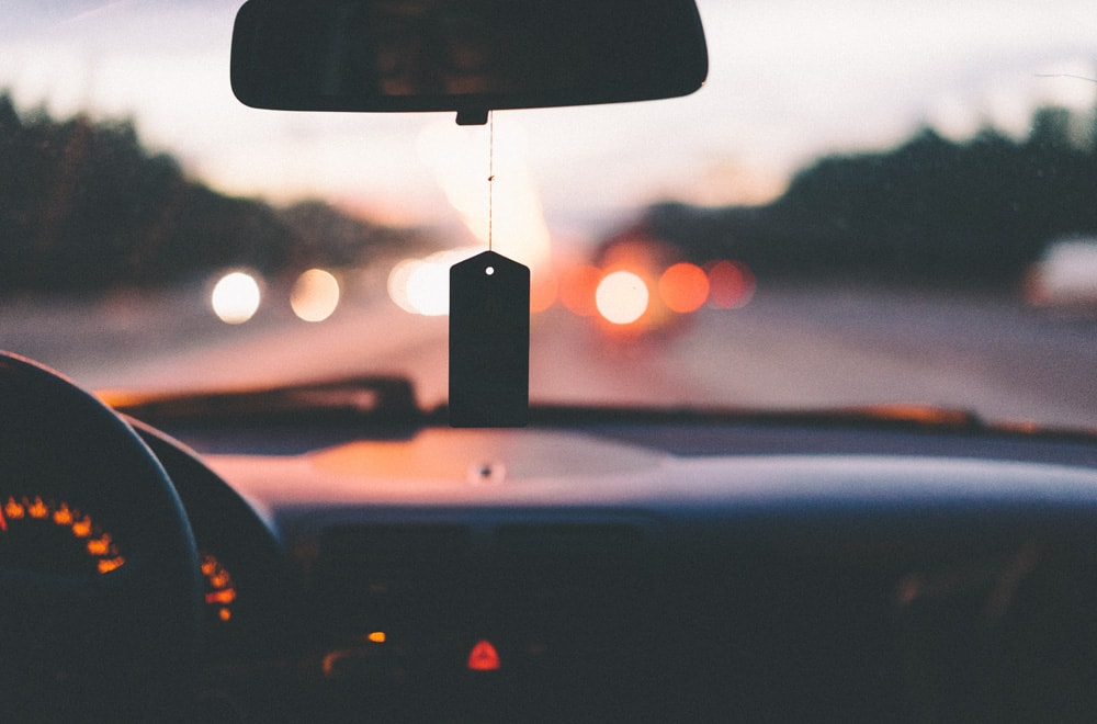 car dashboard view on the highway