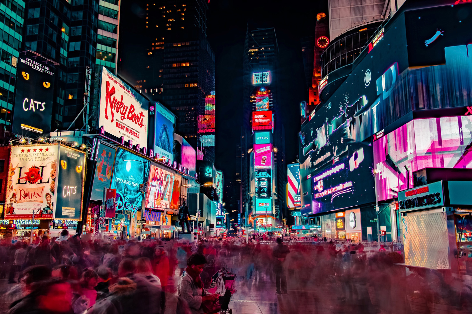 crowd and advertisement in new york times square