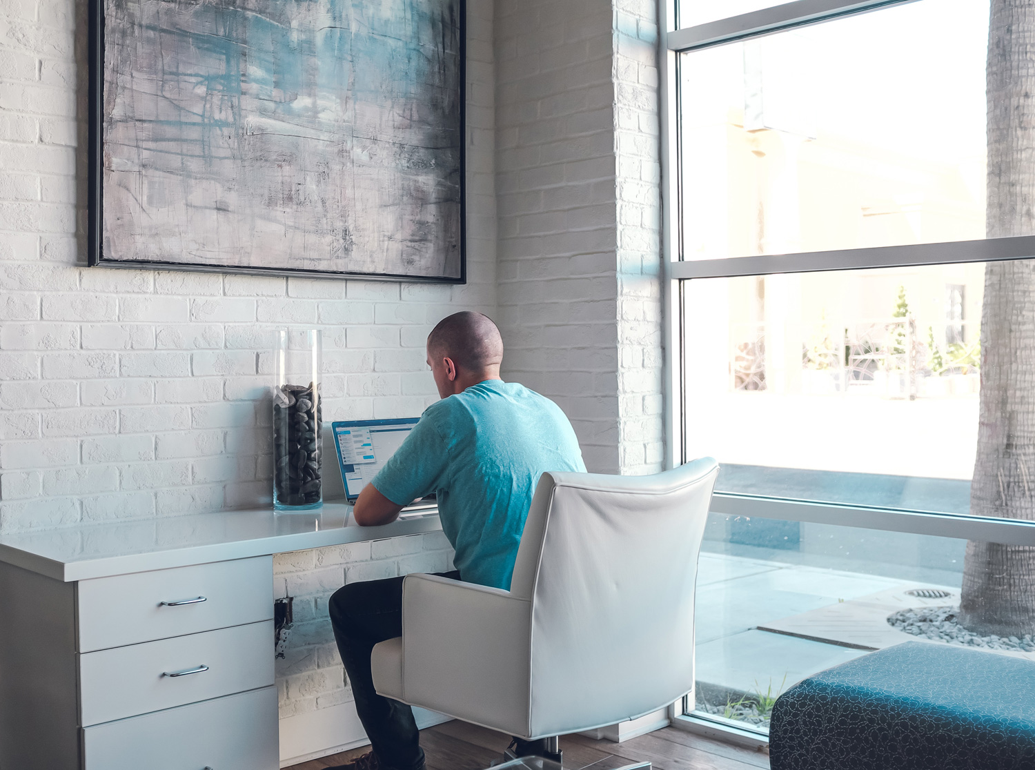 man working from home at desk