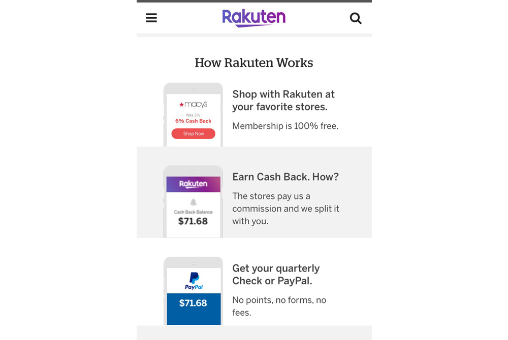 Rakuten cash back website